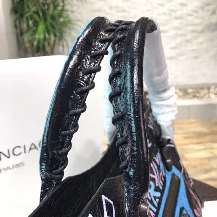 BALENCIAG巴黎世家 Balenciaga city 機車包 限量 原廠爆裂紋羊皮 塗鴉字母 手提肩背斜挎包  BL1697